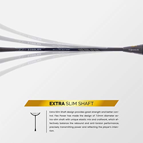 Apacs Z-Ziggler (38 LBS, 6.4mm Slim Shaft) Made in Vietnam | 100% Japanese Graphite Badminton Racket with Free Full Cover (Grey)