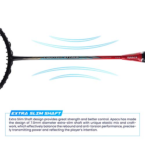 Apacs Counter Attack (Ultralight 73g, 35 LBS) Made in Vietnam | Japanese Graphite Unstrung Badminton Racket with Full Cover | G2-4 1/8 inches