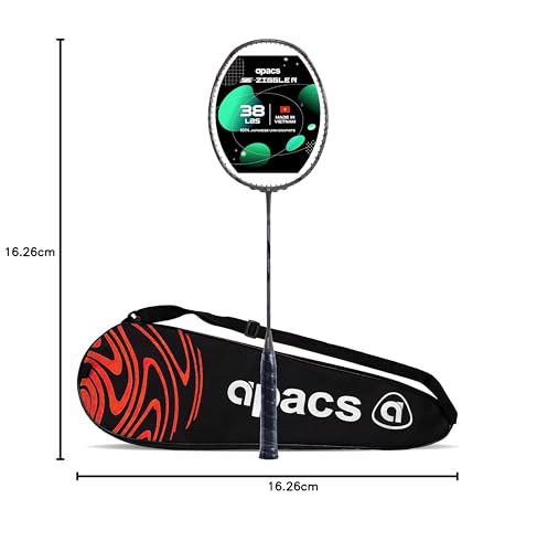 Apacs Z-Ziggler (38 LBS, 6.4mm Slim Shaft) Made in Vietnam | 100% Japanese Graphite Badminton Racket with Free Full Cover (Grey)