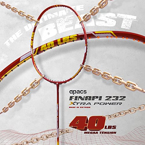Apacs Finapi 232 Xtra Power (40LBS, 100% Top Grade UHM Japanese Graphite) Extra Strong Professional Unstrung Badminton Racket with Free Full Cover
