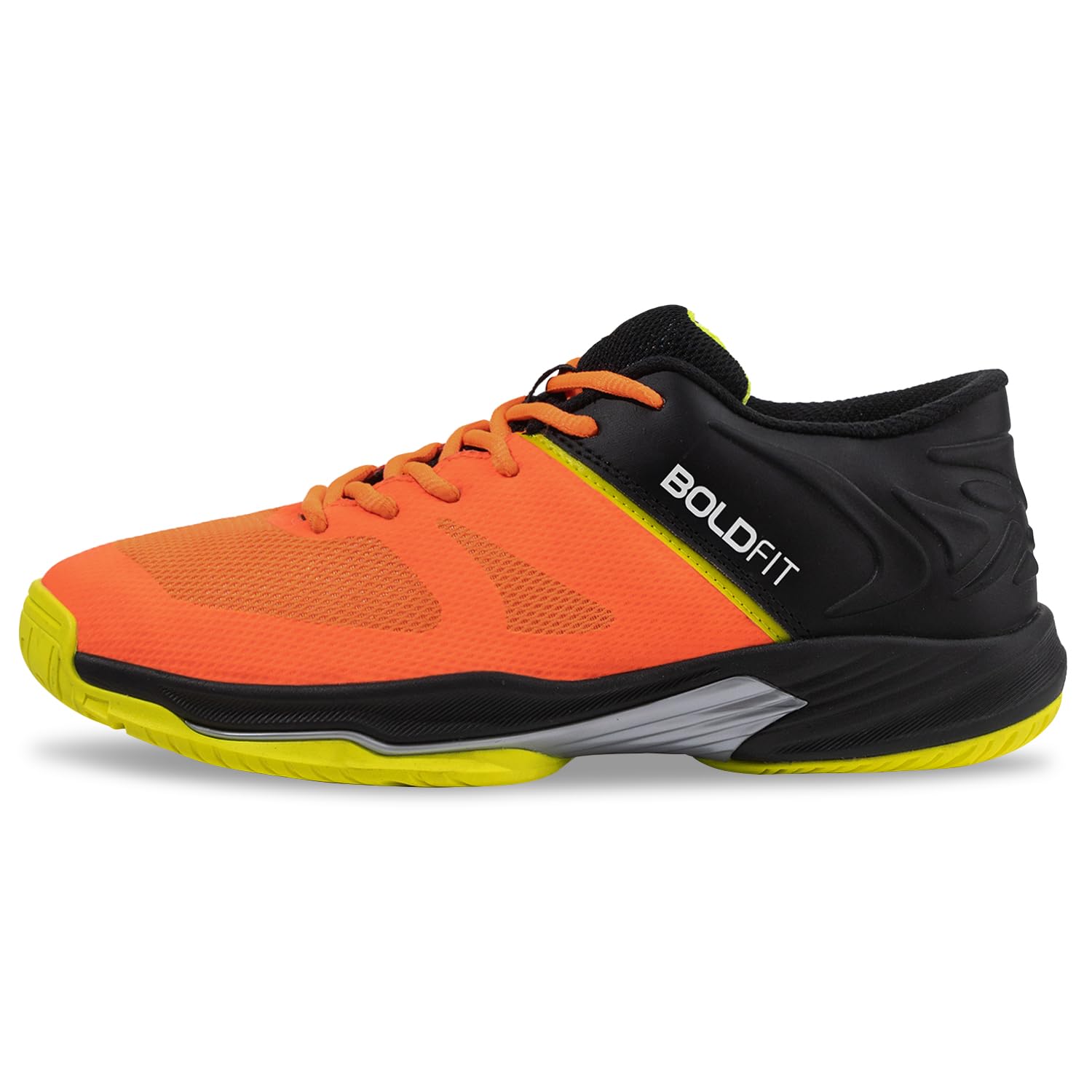 Boldfit Men's Non Marking Badminton Shoes - Anti Skid, Breathable, Inferno Orange/Black 09