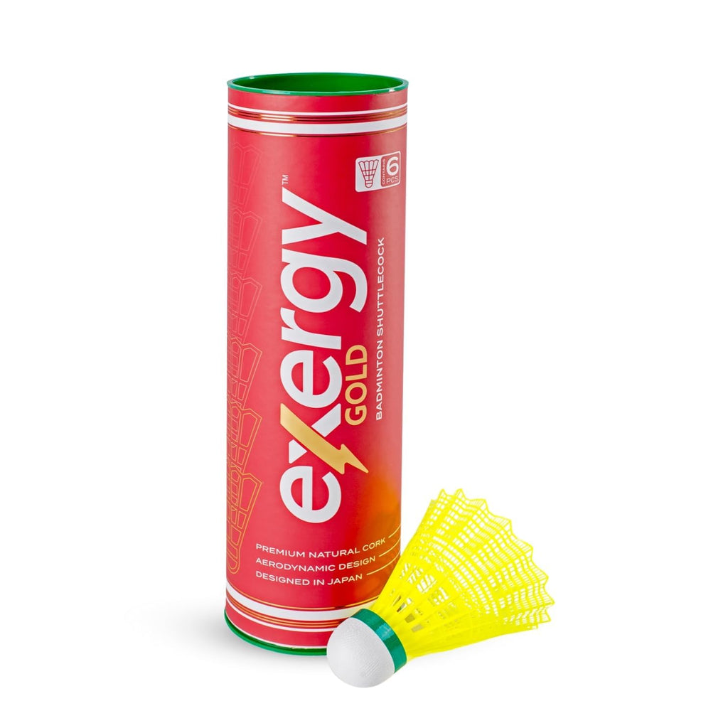 Exergy Gold Nylon Shuttlecock with Premium Natural Cork & Super Strong Nylon Skirt - Aerodynamic Design for Stable Flight | Extreme Durability