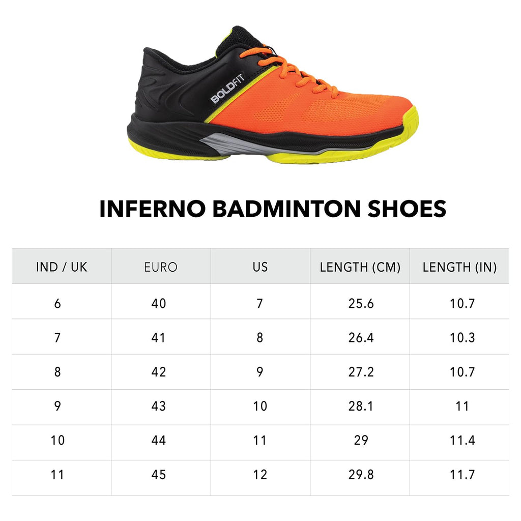 Boldfit Men's Non Marking Badminton Shoes - Anti Skid, Breathable, Inferno Orange/Black 09
