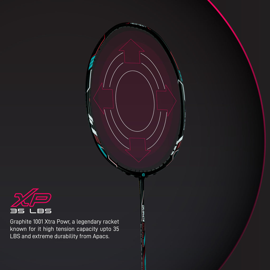 Apacs Graphite 1001 Xtra Power (36LBS, Power Frame with 100% Japanese Graphite) Badminton Racket with Full Cover (Black Blue)