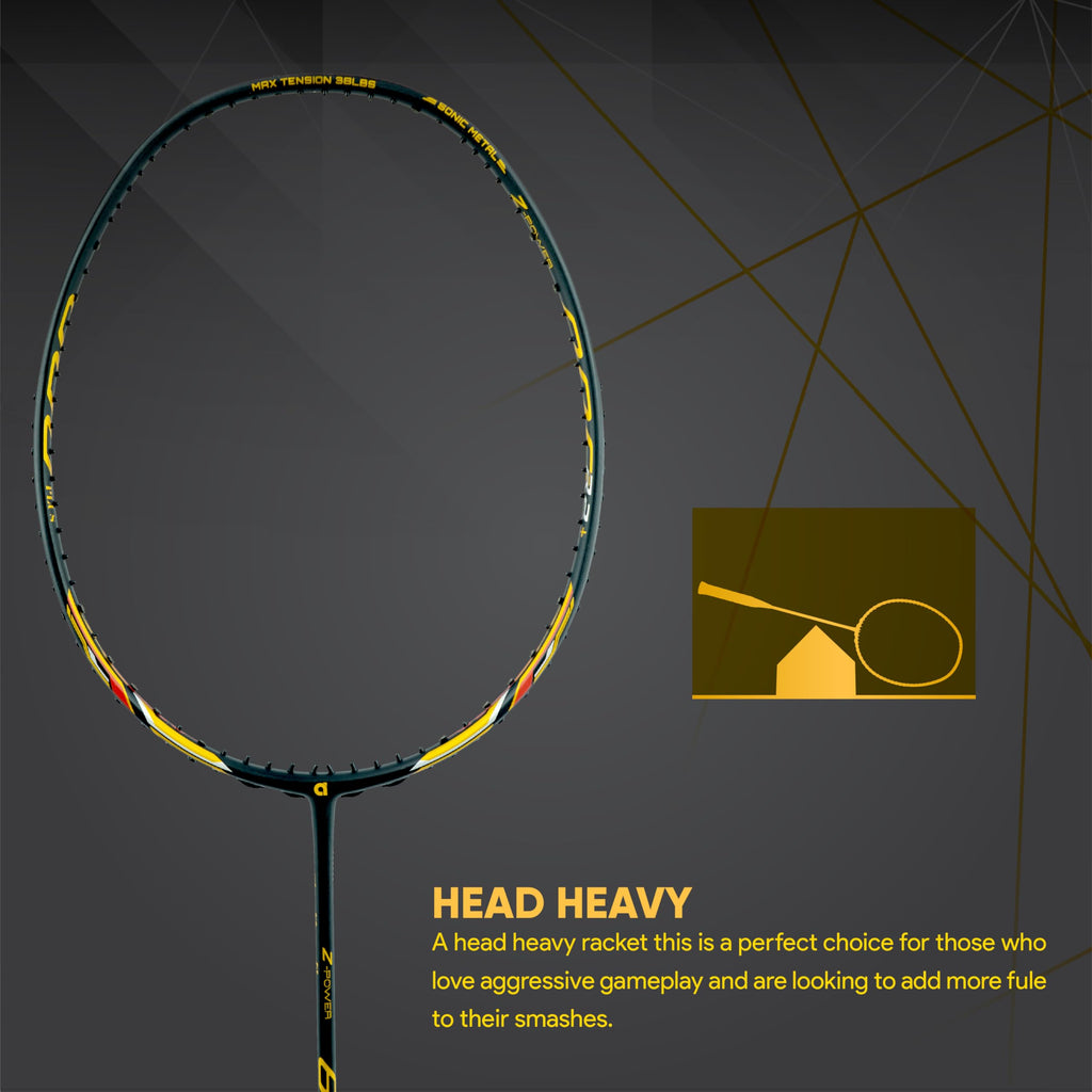 Apacs Z-Power 800 RP+ (38LBS, 100% Japan Made Graphite) 4U | Head Heavy Unstrung Badminton Racquet with Sonic Metal Tech