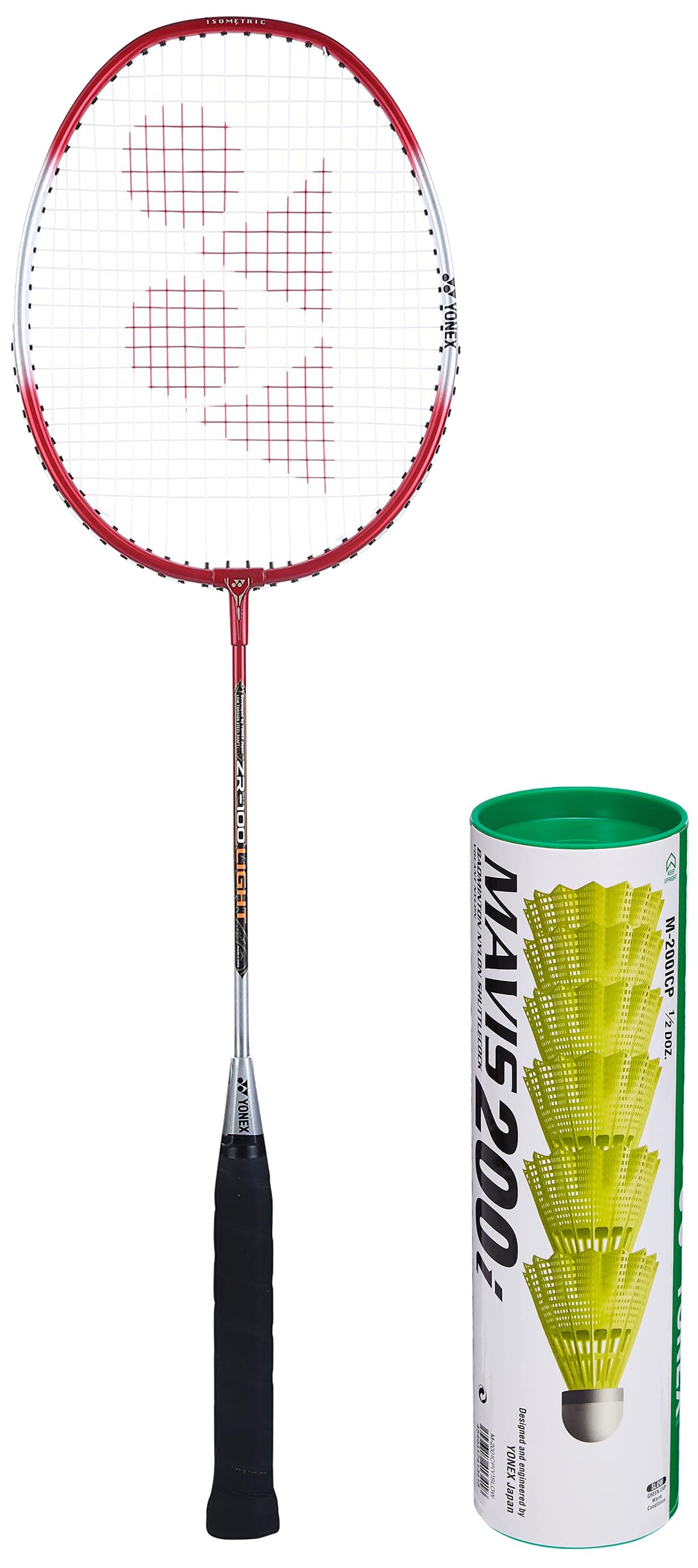 YONEX ZR 100L Aluminum Strung Badminton Racquet with Full Cover (Red) & Mavis 200i Nylon Shuttle Cock, Pack of 6 (Yellow) Combo