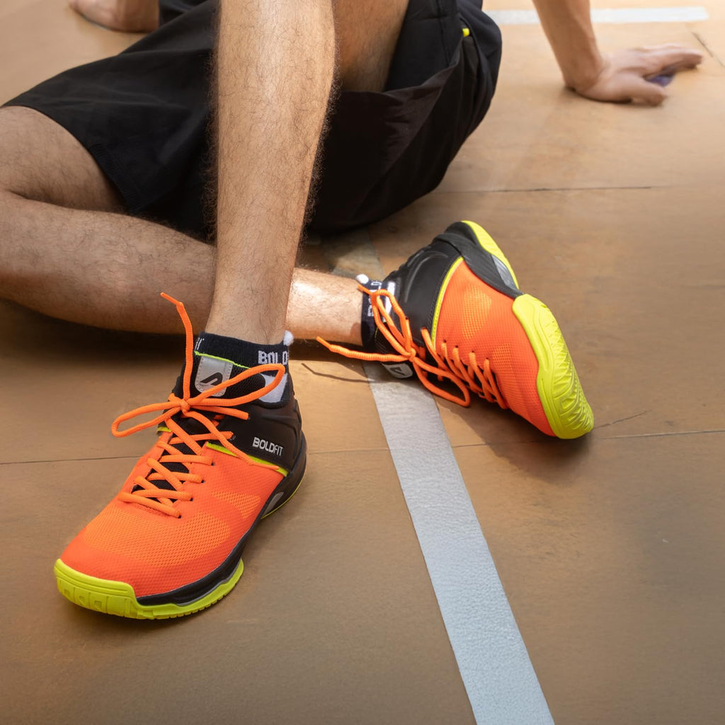 Boldfit Men's Non Marking Badminton Shoes - Anti Skid, Breathable, Inferno Orange/Black 09