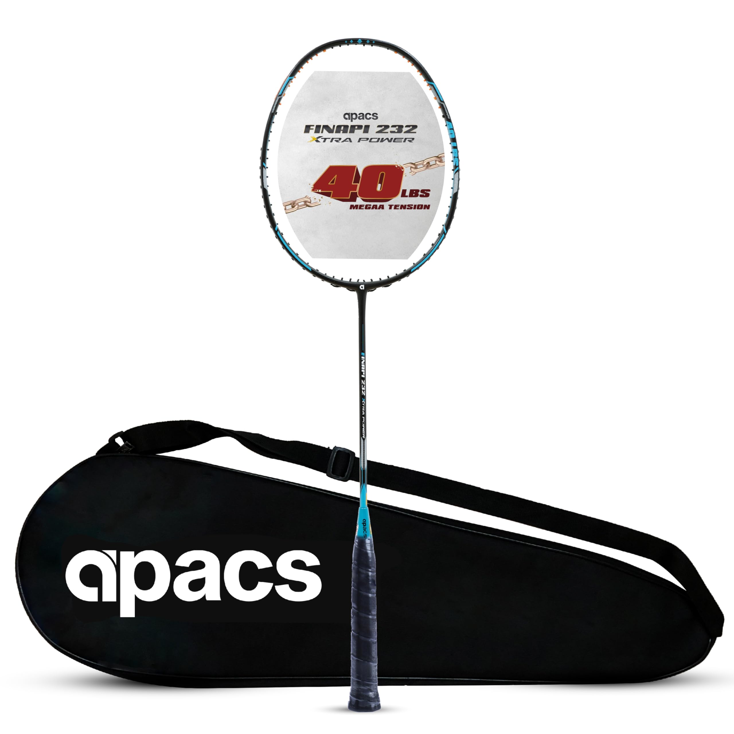 Apacs Finapi 232 Xtra Power (40LBS, 100% Top Grade UHM Japanese Graphite) Extra Strong Professional Unstrung Badminton Racket with Free Full Cover