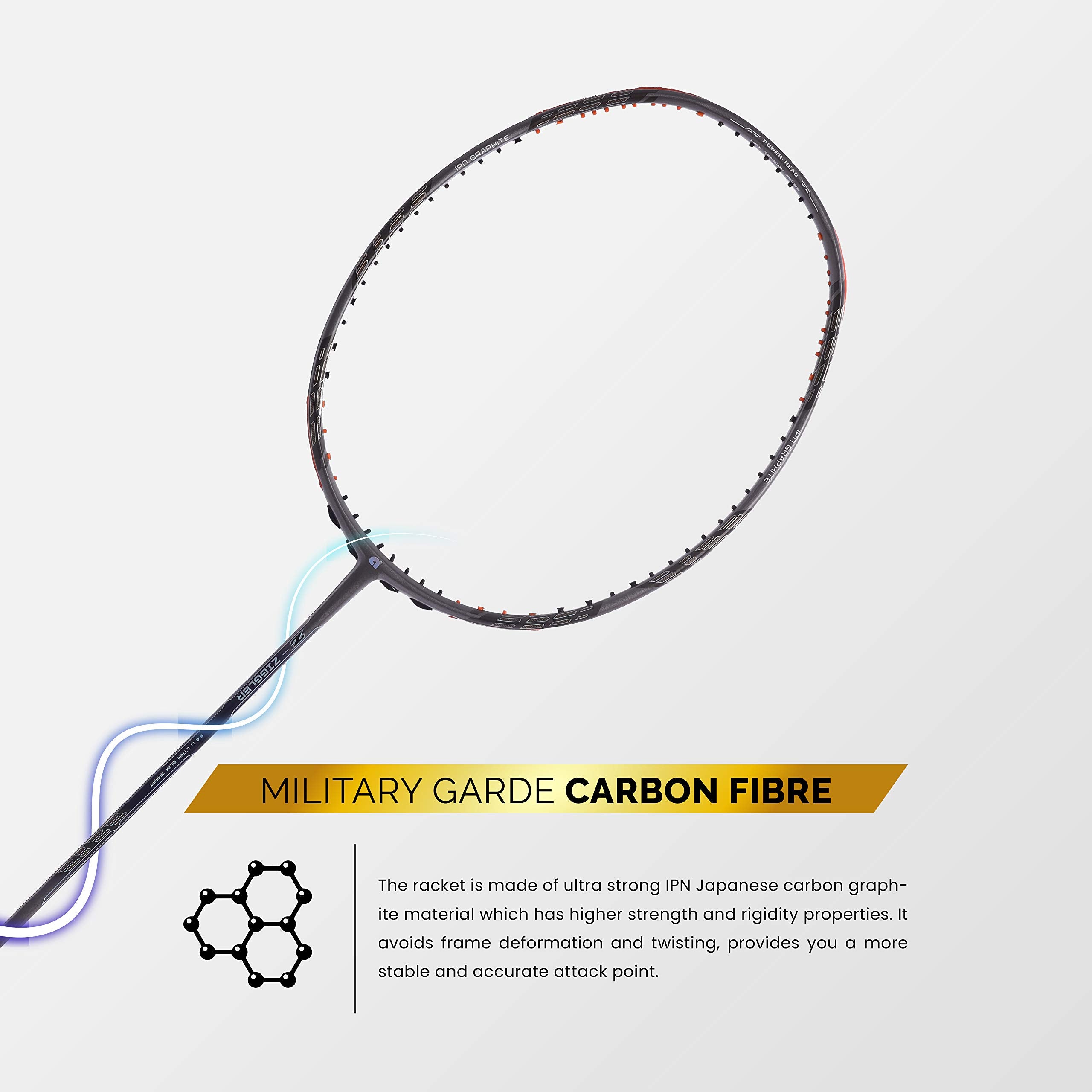 Apacs Z-Ziggler (38 LBS, 6.4mm Slim Shaft) Made in Vietnam | 100% Japanese Graphite Badminton Racket with Free Full Cover (Grey)