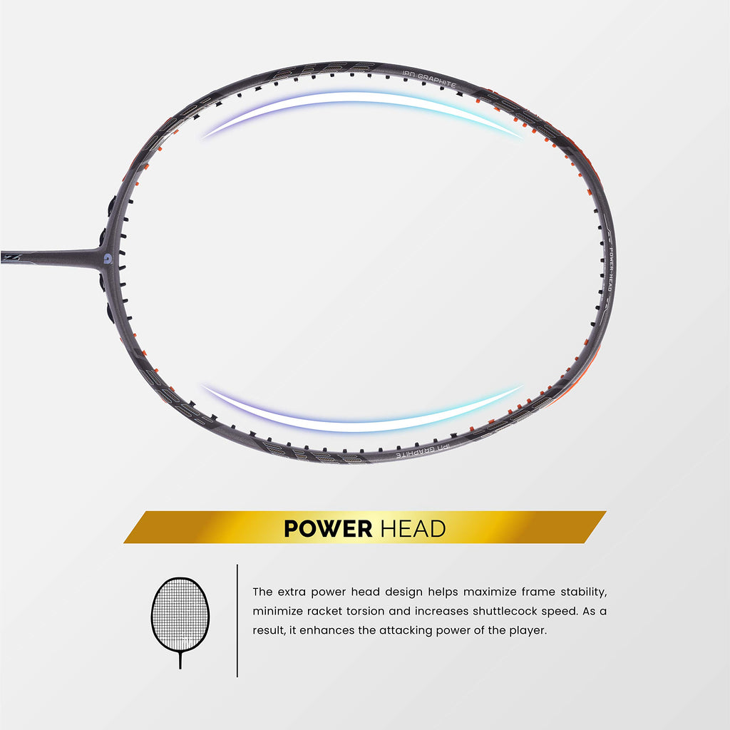 Apacs Z-Ziggler (38 LBS, 6.4mm Slim Shaft) Made in Vietnam | 100% Japanese Graphite Badminton Racket with Free Full Cover (Grey)