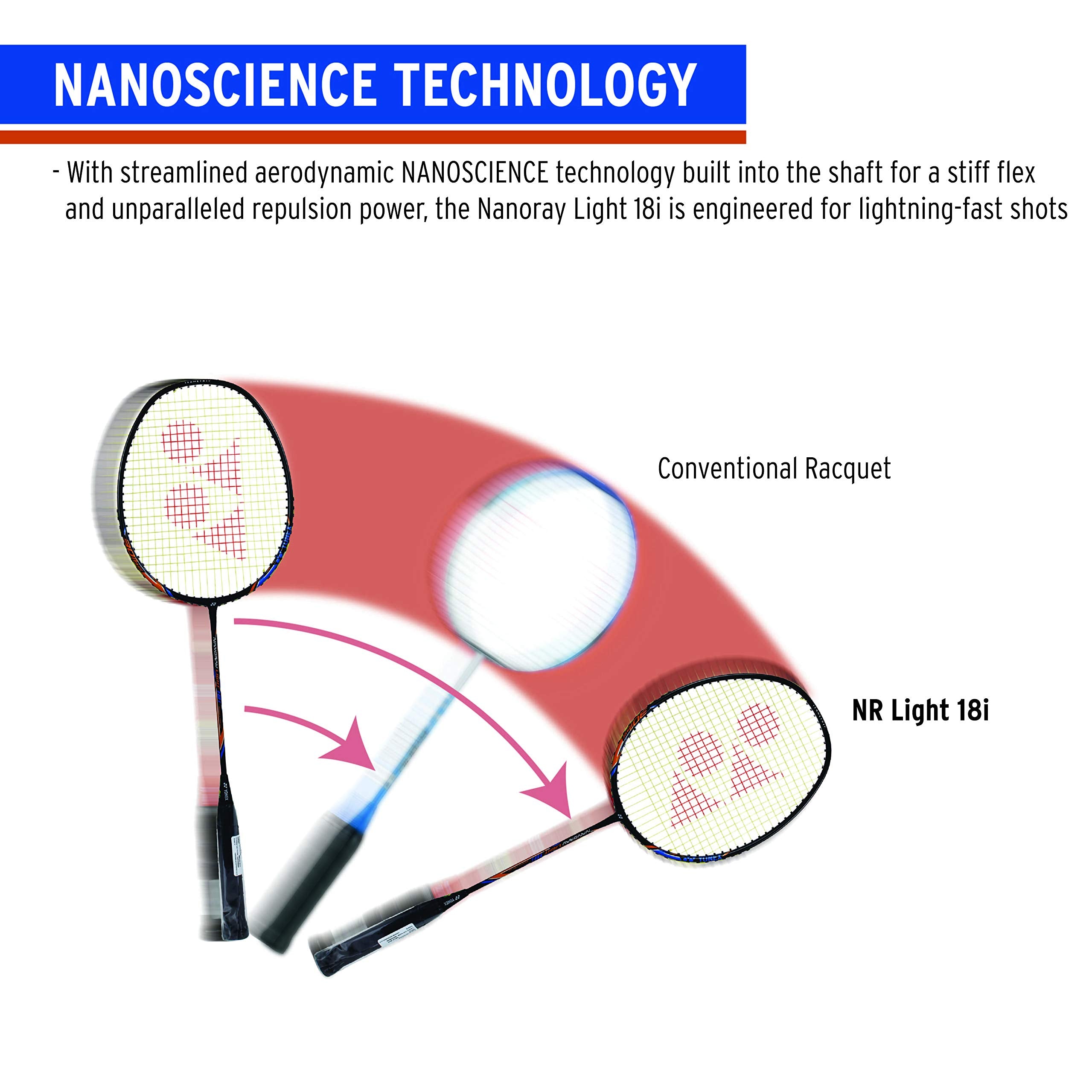 Yonex Nanoray Light 18i Graphite Badminton Racquet With Free Full Cover (77 Grams, 30 Lbs Tension, Black)