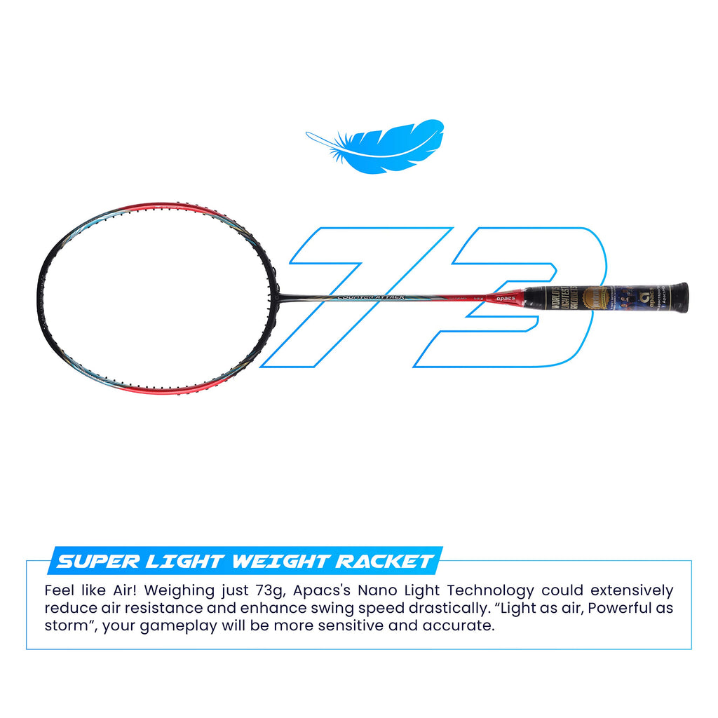 Apacs Counter Attack (Ultralight 73g, 35 LBS) Made in Vietnam | Japanese Graphite Unstrung Badminton Racket with Full Cover | G2-4 1/8 inches