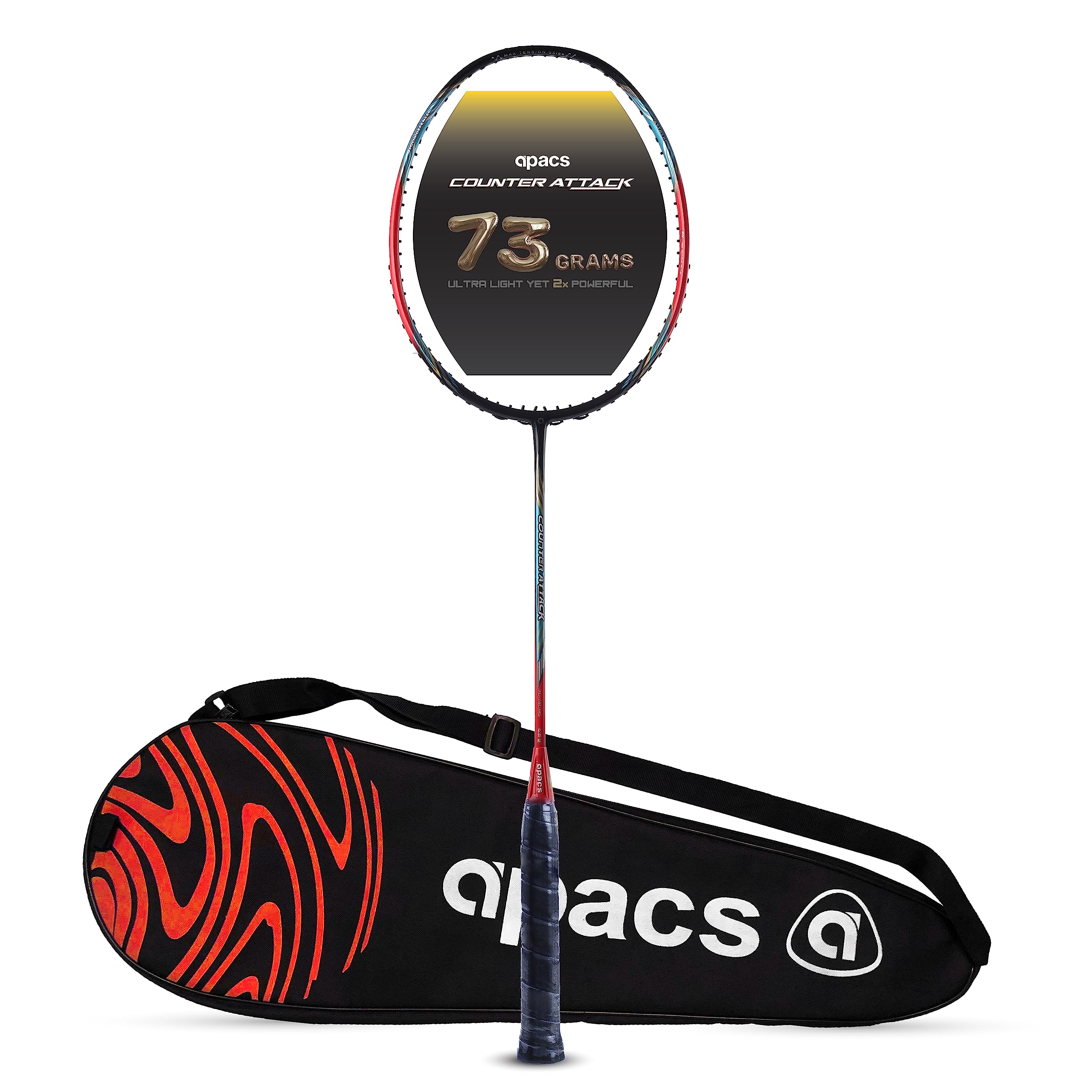Apacs Counter Attack (Ultralight 73g, 35 LBS) Made in Vietnam | Japanese Graphite Unstrung Badminton Racket with Full Cover | G2-4 1/8 inches